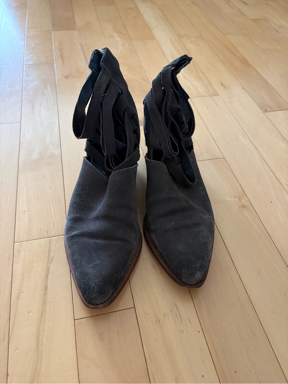 Free People Suede Pointed Ankle Boots with Wrap Straps